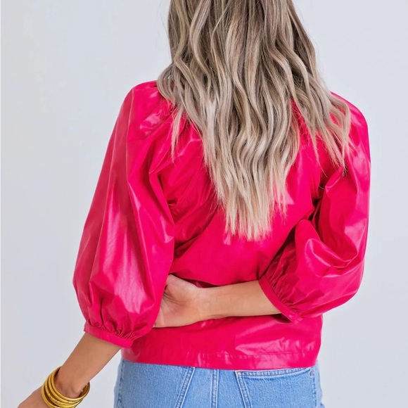 NWOT Karlie - Cranberry Pleather Button Top Size M - Picture 2 of 4